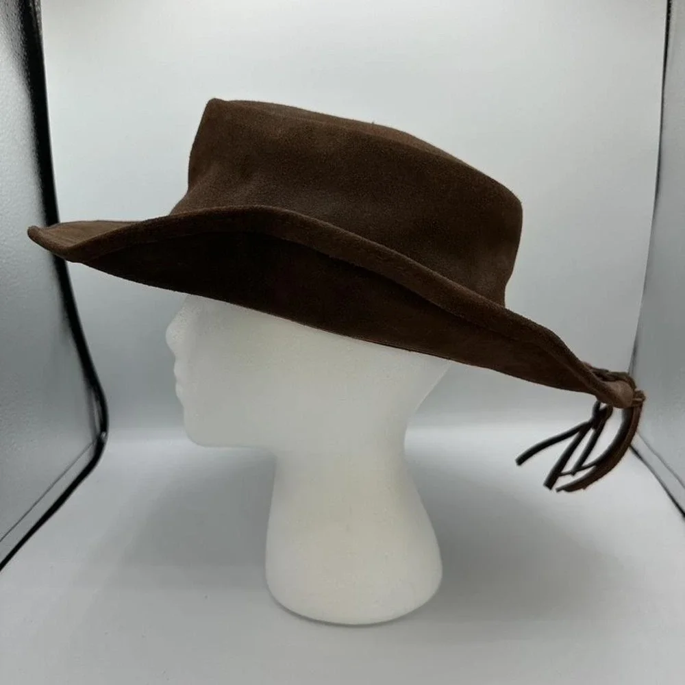 Genuine Leather Hat Cowboy Fitted Brown Suede Braid Band Concho Western Festival